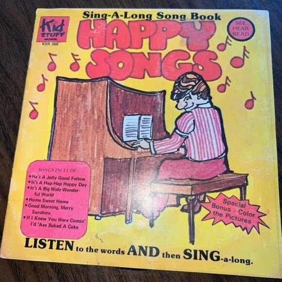 Sing-A-Long Song Book Happy Songs KSR 368 Vintage Kid Stuff Records Rare! - Picture 1 of 12